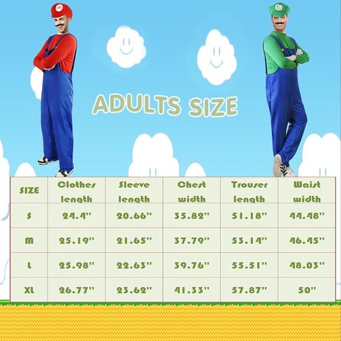 Vermeyen Adult/Kids Plumber Outfit with Hat Mustache Gloves Accessory Halloween Cosplay Costume in Saudi Arabia