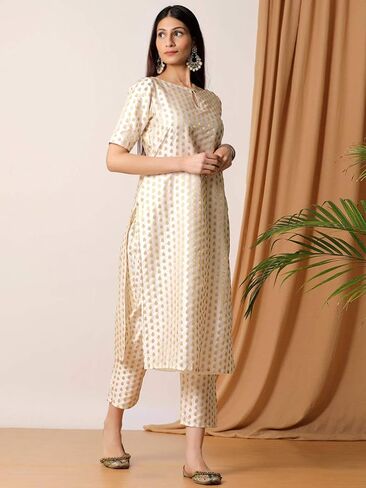 Indian Kurti for Womens With Pant | Art Silk Woven Kurta Kurtis Dress For Women Tops Tunic in Saudi Arabia