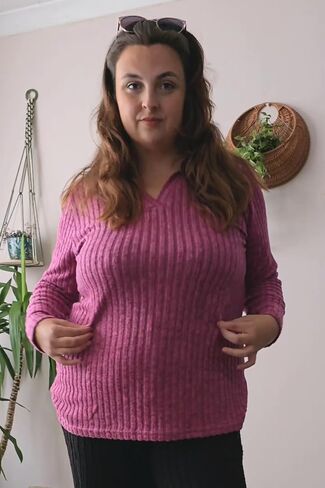 RITERA Plus Size Sweaters for Women Knitted Long Sleeve Tops Fall Winter V Neck Collared Shirts XL-5XL in Kuwait