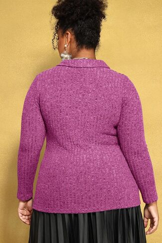 RITERA Plus Size Sweaters for Women Knitted Long Sleeve Tops Fall Winter V Neck Collared Shirts XL-5XL in Kuwait