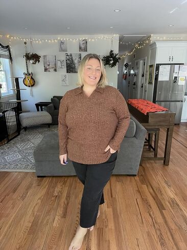 RITERA Plus Size Sweaters for Women Knitted Long Sleeve Tops Fall Winter V Neck Collared Shirts XL-5XL in Kuwait