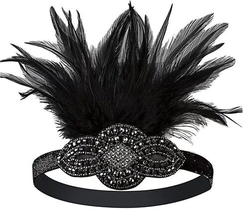 1920s Women Feather Flapper Vintage Headpiece Roaring 20s Great Gatsby Headband (C) in Kuwait