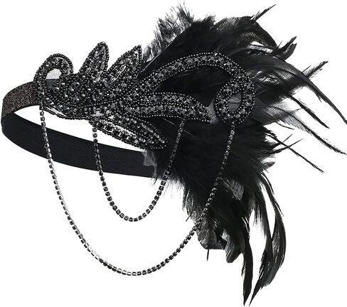 1920s Women Feather Flapper Vintage Headpiece Roaring 20s Great Gatsby Headband (C) in Kuwait