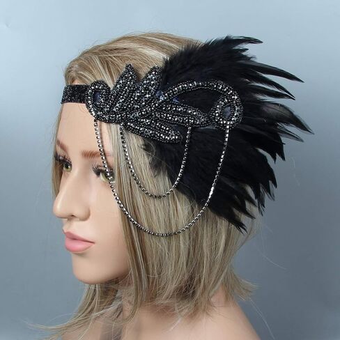1920s Women Feather Flapper Vintage Headpiece Roaring 20s Great Gatsby Headband (C) in Kuwait
