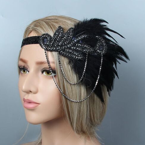 1920s Women Feather Flapper Vintage Headpiece Roaring 20s Great Gatsby Headband (C) in Kuwait