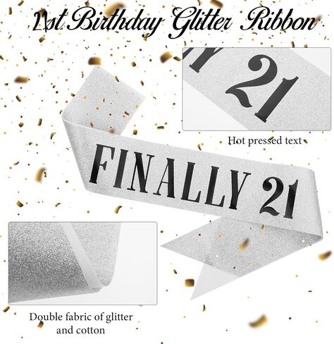 21st Birthday Sash and Rhinestone Headband Set Silver Birthday Sash for Women Finally 21st Birthday Gifts Happy 21st Birthday Decorations for Her Birthday Party Favor Supplies (Silver) in Saudi Arabia