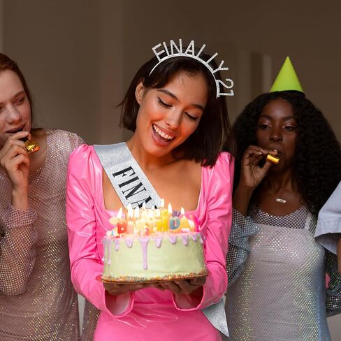 21st Birthday Sash and Rhinestone Headband Set Silver Birthday Sash for Women Finally 21st Birthday Gifts Happy 21st Birthday Decorations for Her Birthday Party Favor Supplies (Silver) in Saudi Arabia
