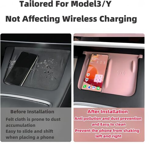 Tesla Model 3 Model Y Accessories of Screen Protector Frame + Center Console Wireless Charging Silicone Pad + Interior Rear View Mirror Cover 3pcs 3in1 (Pink) in Saudi Arabia