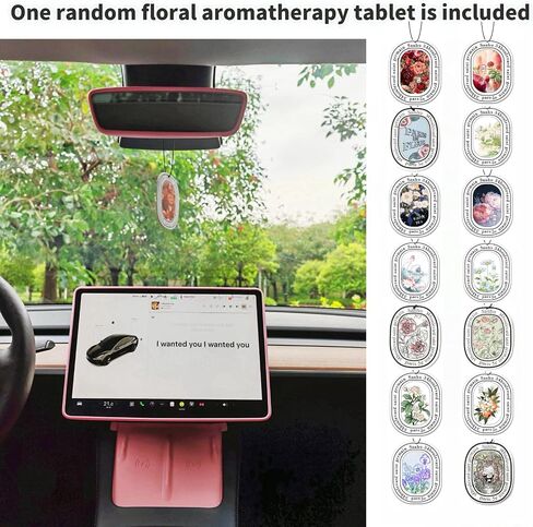 Tesla Model 3 Model Y Accessories of Screen Protector Frame + Center Console Wireless Charging Silicone Pad + Interior Rear View Mirror Cover 3pcs 3in1 (Pink) in Saudi Arabia