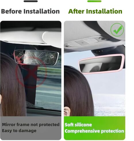 Tesla Model 3 Model Y Accessories of Screen Protector Frame + Center Console Wireless Charging Silicone Pad + Interior Rear View Mirror Cover 3pcs 3in1 (Pink) in Saudi Arabia