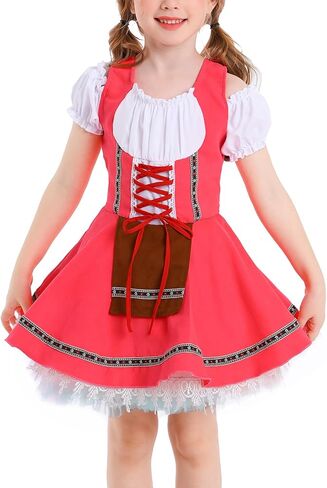 FYMNSI Oktoberfest Costume for Girls Kids Teens Traditional German Bavarian Dirndl Dress with Maid Apron Halloween Outfit in Kuwait