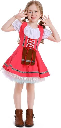 FYMNSI Oktoberfest Costume for Girls Kids Teens Traditional German Bavarian Dirndl Dress with Maid Apron Halloween Outfit in Kuwait
