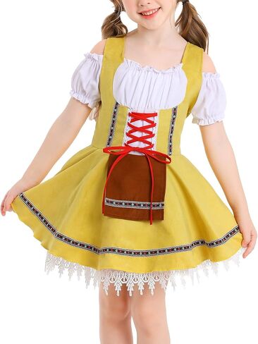 FYMNSI Oktoberfest Costume for Girls Kids Teens Traditional German Bavarian Dirndl Dress with Maid Apron Halloween Outfit in Kuwait
