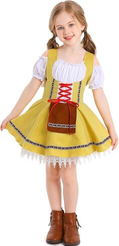 FYMNSI Oktoberfest Costume for Girls Kids Teens Traditional German Bavarian Dirndl Dress with Maid Apron Halloween Outfit in Kuwait