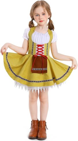 FYMNSI Oktoberfest Costume for Girls Kids Teens Traditional German Bavarian Dirndl Dress with Maid Apron Halloween Outfit in Kuwait