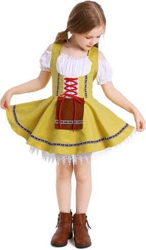 FYMNSI Oktoberfest Costume for Girls Kids Teens Traditional German Bavarian Dirndl Dress with Maid Apron Halloween Outfit in Kuwait