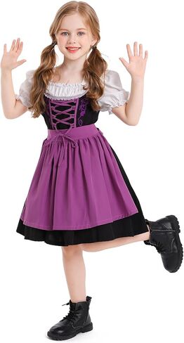 FYMNSI Oktoberfest Costume for Girls Kids Teens Traditional German Bavarian Dirndl Dress with Maid Apron Halloween Outfit in Kuwait