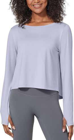 G4Free Long Sleeve Crop Top for Women Athletic Gym Workout Tops Loose Cropped T-Shirts in Kuwait