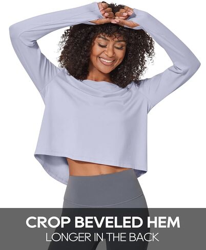 G4Free Long Sleeve Crop Top for Women Athletic Gym Workout Tops Loose Cropped T-Shirts in Kuwait