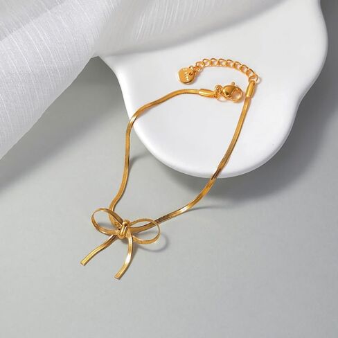 Bowknot Bracelet for Women Gold/Silver Stainless Steel Bow Bracelet Adjustable Ribbon Bow Bracelet Dainty Jewelry Gifts in Saudi Arabia