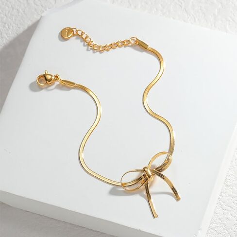Bowknot Bracelet for Women Gold/Silver Stainless Steel Bow Bracelet Adjustable Ribbon Bow Bracelet Dainty Jewelry Gifts in Saudi Arabia