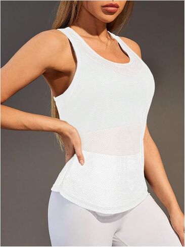 قميص بدون أكمام رياضي شبكي بدون أكمام من SweatyRocks شفاف من خلال ظهر Racerback in Saudi Arabia