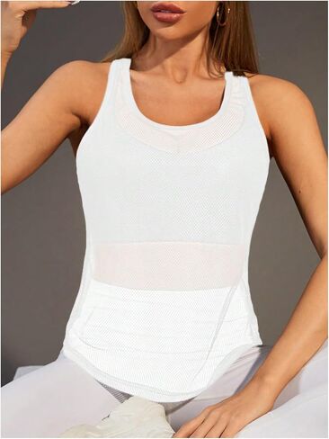 قميص بدون أكمام رياضي شبكي بدون أكمام من SweatyRocks شفاف من خلال ظهر Racerback in Saudi Arabia