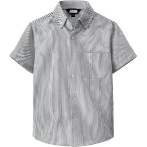 JOGAL Boys Button Down Shirt Short Sleeve Oxford Dress Shirts Casual Striped Tops for 6-14 Years