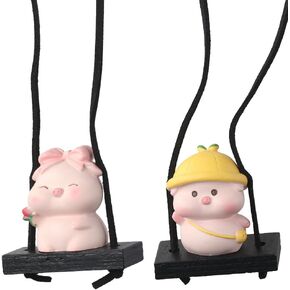 BYOBYO 2PCS Cute Swinging Pig Car Hanging Ornament, Swinging Piggy Car Mirror Pendant Hanging, Car Hanging Charm Decorations for Rear View Mirror Car Interior Accessories