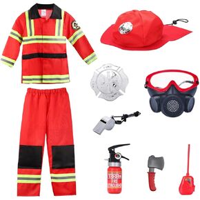 yolsun Fireman Costume for Kids, Fire Fighter Outfit, Boys' and Girls' Firefighter Dress up with Toy Accessories Halloween