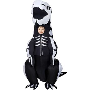 Lulu Home 5.9FT H Inflatable Dinosaur T-Rex Costume for Kids, Halloween Blow Up Fancy Dress Costume for Boys Girls Dinosaur Themed Party Trick or Treat Activity, Black & White - Small