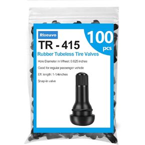 Riseuvo 100pcs TR415 Tire Valve Stem Rubber Snap-in Valves, Tubeless Valve Stems Suit for 0.625 inch Rim Holes on Standard Vehicle Tires