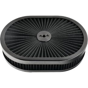 12''X2'' Oval Super Flow Air Cleaner Filter Assembly 5-1/8" Carb Neck Washable and Reusable Replacement V8 Air Cleaner Compatible With GMC Chevy Ford Chryler Dodge Red