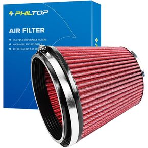 PHILTOP Universal Clamp-On Air Intake Filter, Premium, Washable, Replacement Air Filter: High Flow Air Filter 6" 152 mm Inlet Short Truck(6" Tall)