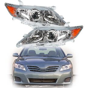 munirater 81150-06520 81110-06520 Left & Right Front Chrome Projector Headlights Lights Lamps Driver & Passenger Side Replacement for Camry 2010 2011 4-Door Sedan