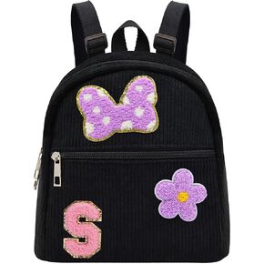 2 3 4 5 6 Year Old Girl Gifts Chenille Initial Mouse Bow Mini Backpack, Corduroy Toddler Backpacks Christmas Birthday Gifts for Girls 2-4 5-6, Black Mini Diaper Bag Must Haves for Park Travel Letter A