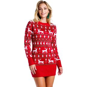 Tipsy Elves Women's Christmas Red Reindeer Sweater Dress Size 1X