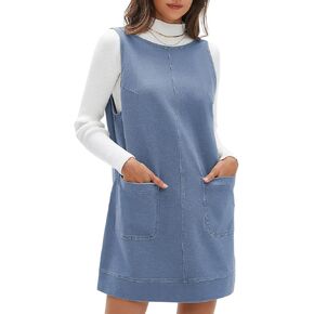 EXLURA Womens Sleeveless Denim Dress Casual Round Neck A Line Overall Mini Dress Skirtall Jumper Pinafore with Pockets 2025