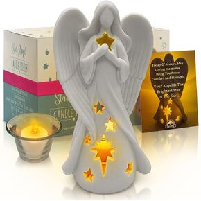 OakiWay Memorial Gifts - Star Angel Figurines Tealight Candle Holder, Sympathy Gifts for Loss of Loved One, W/Flickering LED Candle, Bereavement, Grief, Funeral, Remembrance, Memory Home Decorations