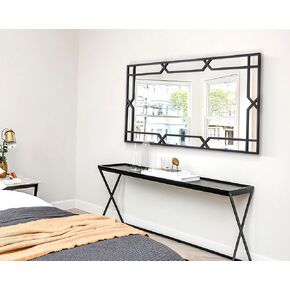 Chende Large Living Room Mirror for Decor, 28" x 40" Rectangle Bathroom Mirror with Matte Black Metal Pipe Frame, Modern Wall Decorative Mirror for Hallway, Dining Room, Bedroom
