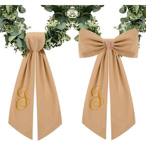 2 Pcs Burlap Wreath Sash for Front Door Linen Embroidery Monogram Wreath Sash for Yard Porch Boxwood Wreath Garland Decor(Letter S)
