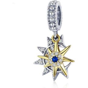 Starry Sky Moon and Star Bead Charm for Pandora Charms Bracelet Necklace 925 Sterling Silver I Love You to The Moon and Back Charm for Bracelets (Star Dangle Charm)