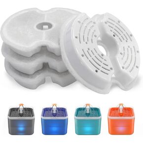 PewinGo Cat Water Fountain Filters,Replacement Pet Water Fountain Filter for 2L/3.2L/4L Cat Water Fountain,4 Triple Filtering Filters & 4 Foam Sponges