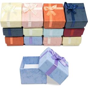 Novel Box® Cardboard Jewelry Bangle Gift Boxes with Rosebug Bows in Assorted Colors 3.5X3.5X1 (Pack of 12) + NB Cleaning Cloth