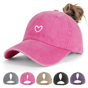 Ponytail Hats for Women - Distressed Hat with Ponytail Hole for Women Baseball Cap