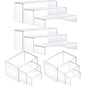 4 Set Acrylic Display Risers Medium and Large Display Stand Shelf Acrylic Risers for Display Cupcake Acrylic Riser Showcase Figure Jewelry Collectibles Stands Desktop Shelf for Organize (Clear)