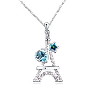 White Gold Plated Eiffel Tower Heart and Star Shaped Cut AAA Austrian Crystal Pendant Necklace Fashion Jewelry for Women & Teen Girls