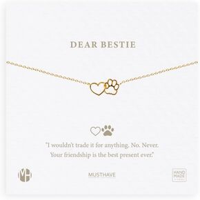 MUSTHAVE Dear Besite 18K Gold Plated Necklace with message card, yellow gold color, Anchor Chain, Best Gift Necklace, Size 16 inch + 2 inch Extender, Gift card, Round Heart Paw necklace