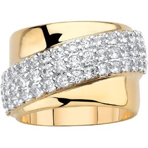 PalmBeach Yellow Gold-Plated Round Cubic Zirconia Diagonal Ring Sizes 6-10
