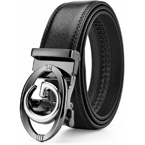 Mens Ratchet Belt Click Slide Black Leather Belt 1.38" Wide